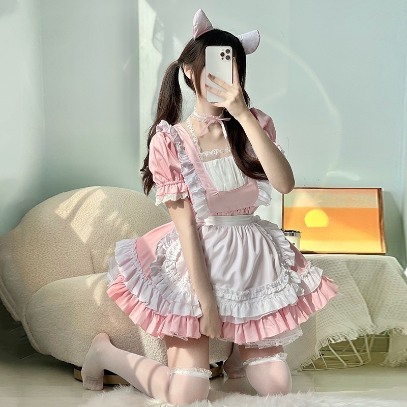 ピンク猫メイド服lolita洋服ローリメイド制服コスプレ
