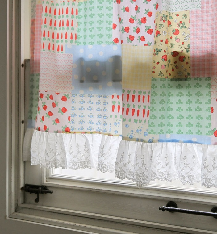 [the firgg] フローリー パッチワーク ビンテージ レース 目隠し チェック ポイントカーテン