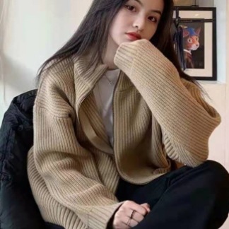セーターカーディガン ファスナー付き アイボリー トップス ニットソー セーター スリム 細身