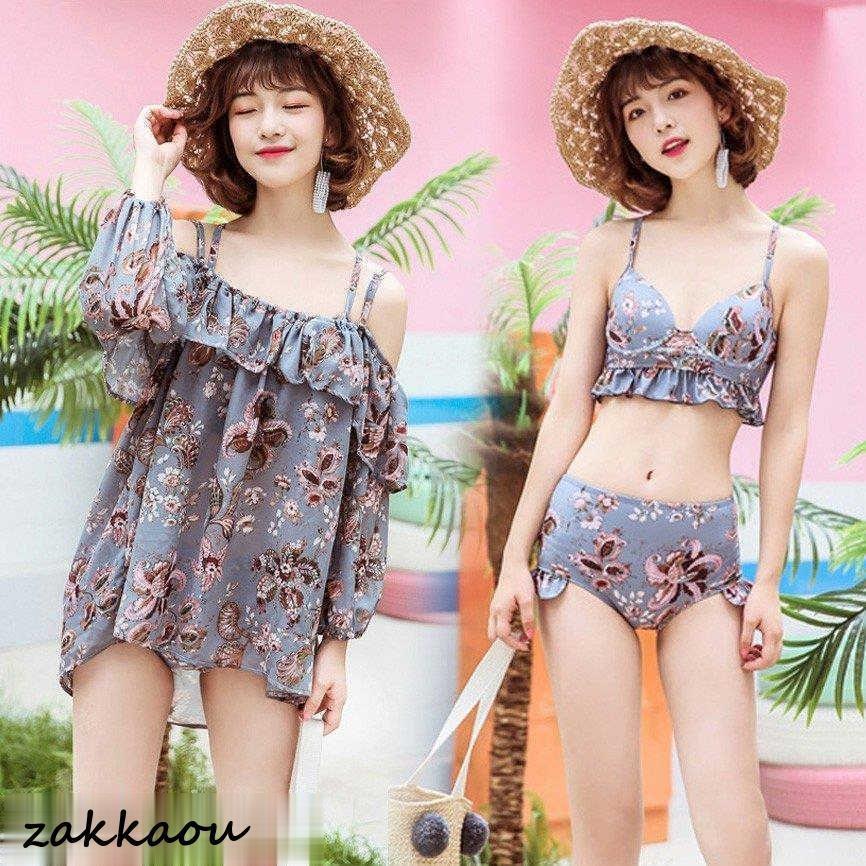 大人气出荷が早い-水着レディース　体型カバー　3点セットビキニ　肩だし水着 ラッシュガード紫外線カット　スイムウェア　スイミング　海水浴　ビーチ 可愛い