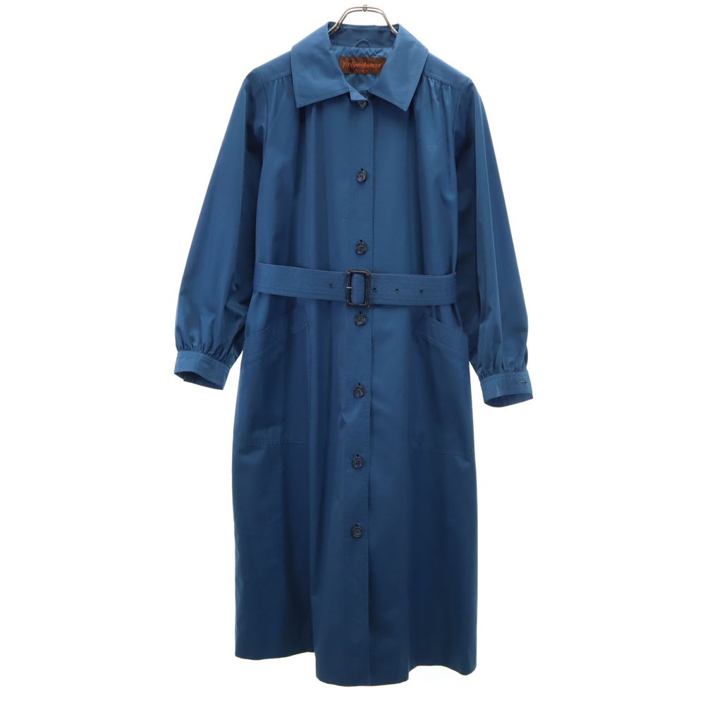 90s オールド 長袖 ロングワンピース 11 ネイビー系 ウエストベルト レディース