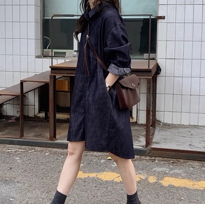 レディース ワンピース シャツワンピース ひざ丈 長袖 Vネック 大人可愛い きれいめ カジュアル おしゃれ こなれ感 ラフ 個性的 主役級 存在感 無地 春 秋 ママ マタニティ 学生 学校 通学