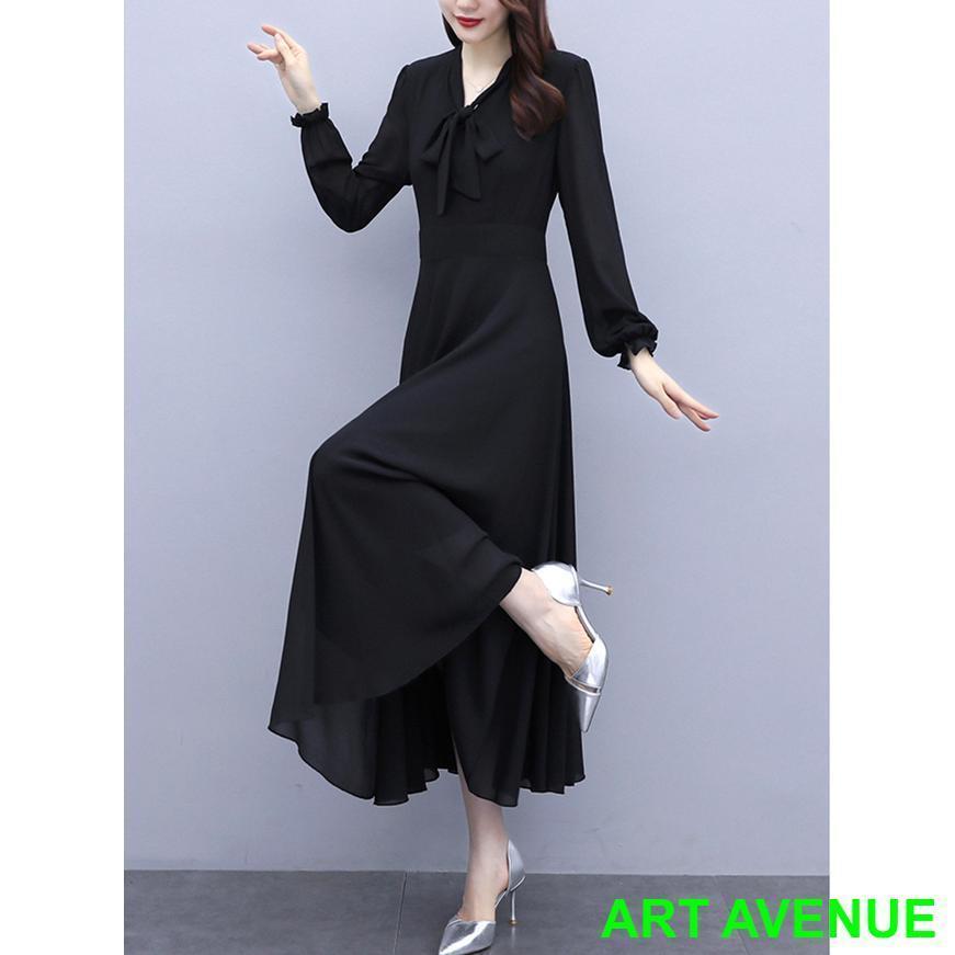 長袖ワンピース レディース 秋 Vネック ロングワンピース 大きいサイズ 体型カバー シンプル お呼ばれドレス 結婚式 二次会 パーティー