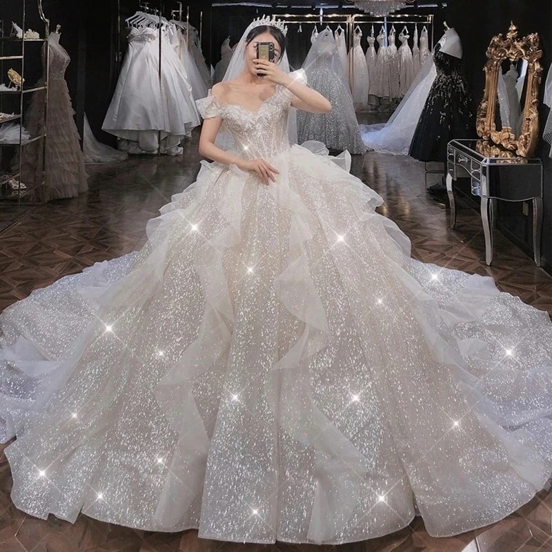 ワンショルダーライトウェディングドレス2025本糸花嫁プチお出かけ糸 プラスサイズ太mm