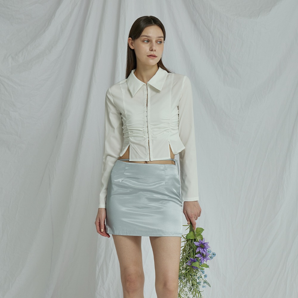 SHIRRING BLOUSE (WHITE, BLACK)