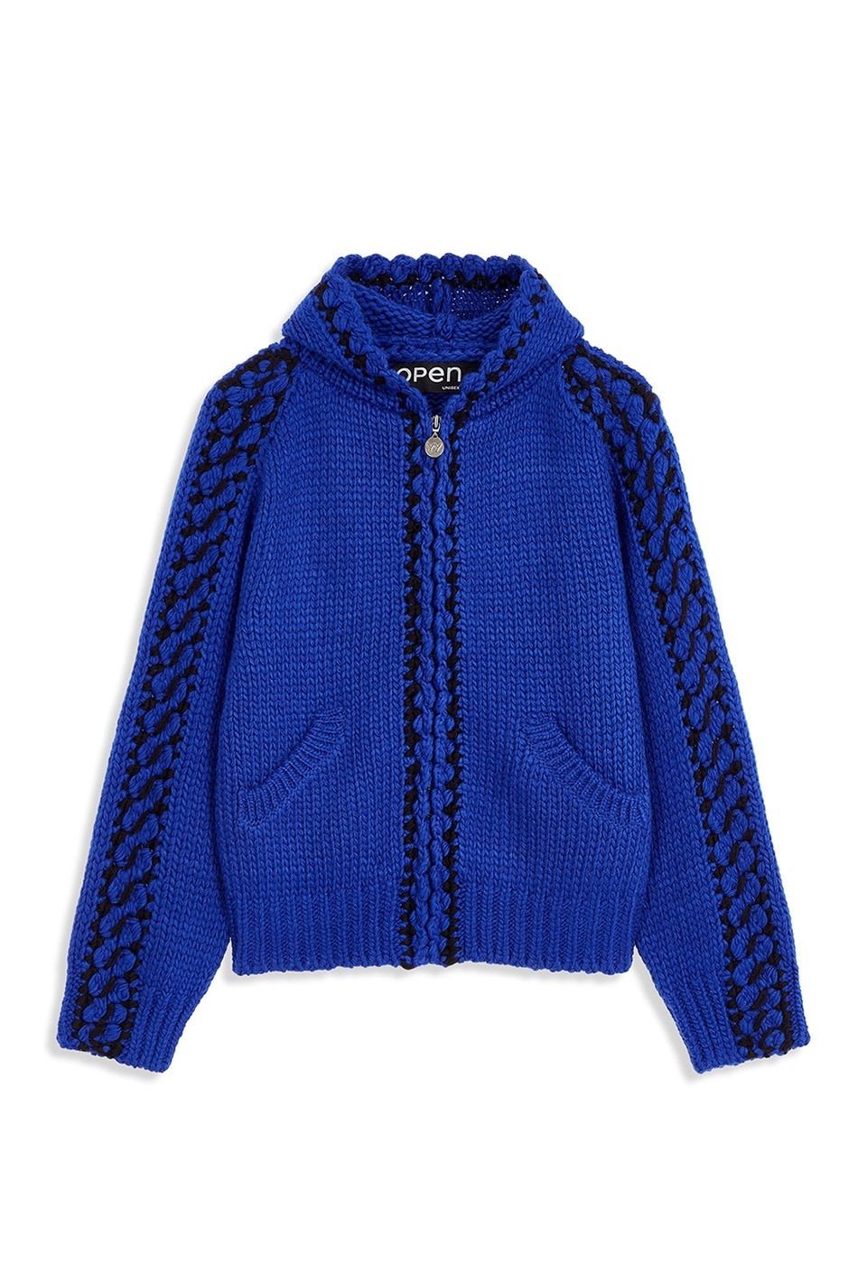 【OPEN Yy】 25FW STITCH ZIP UP KNIT HOODIE : BLUE