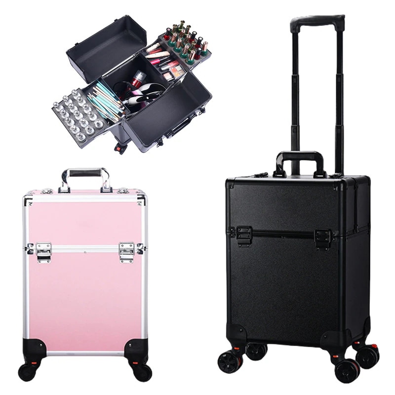 プロ キャリーケース 化粧師 美容師 アルミ合金 輪付き 化粧箱 鎖付き メイクボックス 多機能 理髪师 メーキャップ 大容量 持ち運び メイクアップ コスメボックス アルミニウム合金 収納 メガ割3