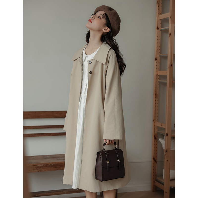 日本の文学と芸術のスモールミドルレングスウインドブレーカージャケット女性の2025年冬新作ハイエンドルーズコート