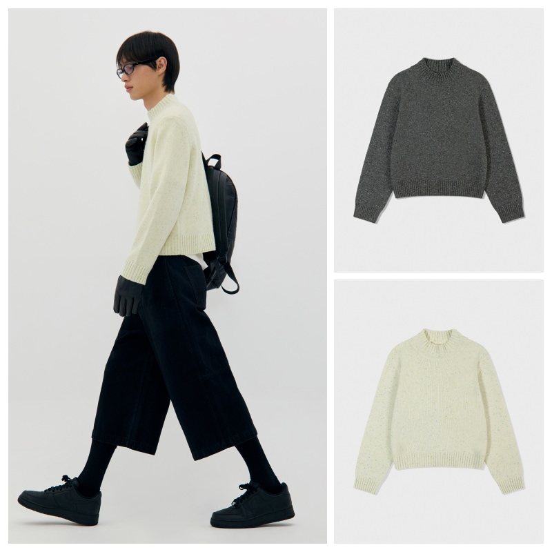 【LOW CLASSIC】 NEP YARN MOCK-NECK SWEATER : 2COLORS