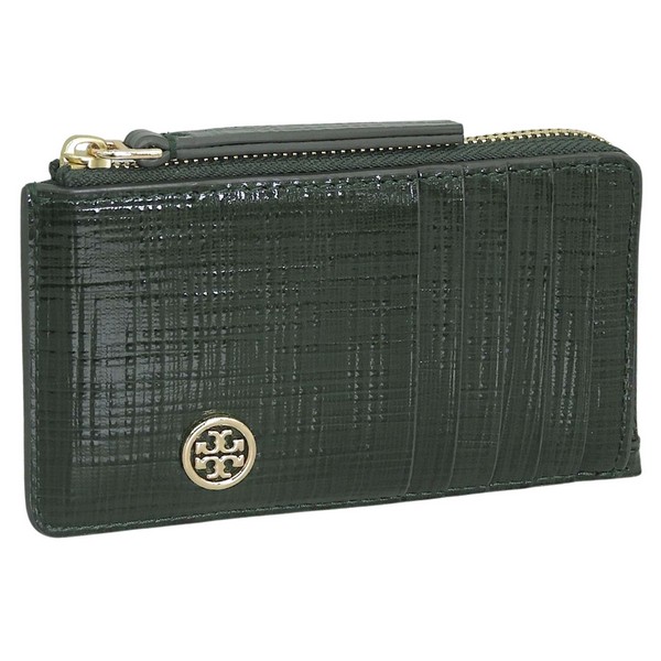 トリーバーチ カードケース レディース コインケース 小銭入れ レザー グリーン ROBINSON CROSSHATCHED ZIP CARD CASE 158691-300 TORY BURCH