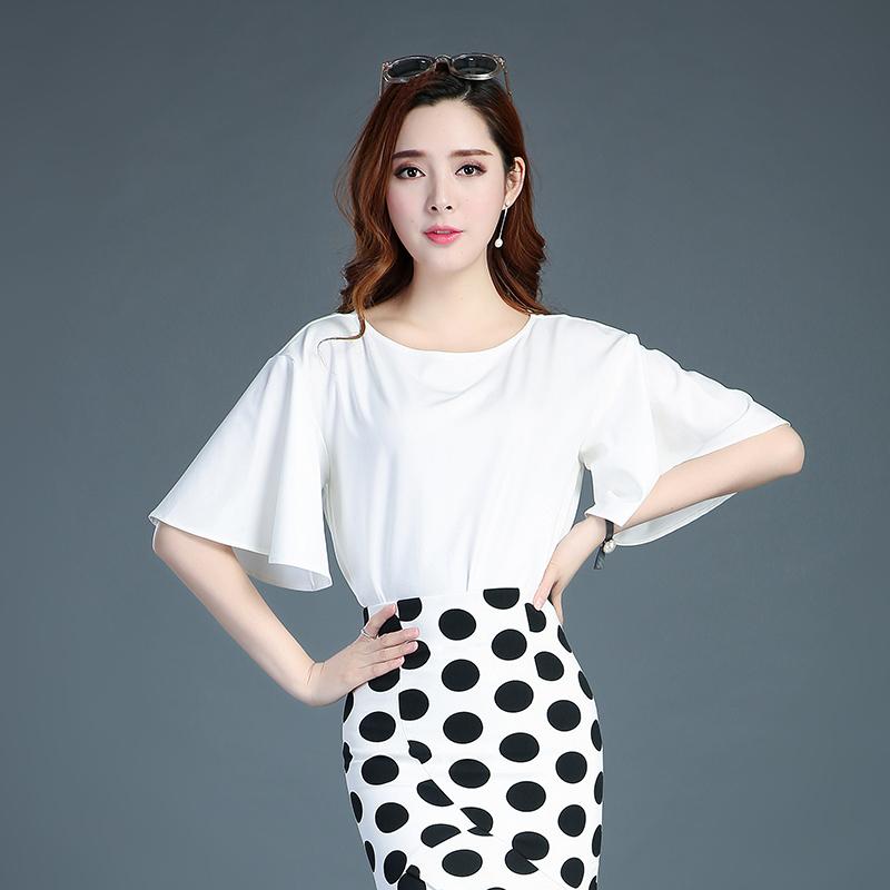 レディース トップス おしゃれ エレガント 通勤 オフィス カジュアル 半袖 シャツ 白 シフォンシャツ 韓国 ボトムス シャツ ベルスリーブ カジュアル 快適 ラウンドネック シャツ 夏