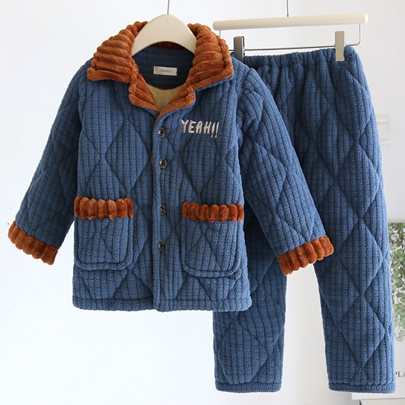 暖かい パジャマ キッズ 150 子供 長袖 パジャマ 着ぐるみ可愛い 秋 冬 もこもこ 暖かい 上下セット ナイトウェア 厚手 ルームウェア 長袖 大きいサイズ児童パジャマ男秋冬三層厚付け大童コーラ