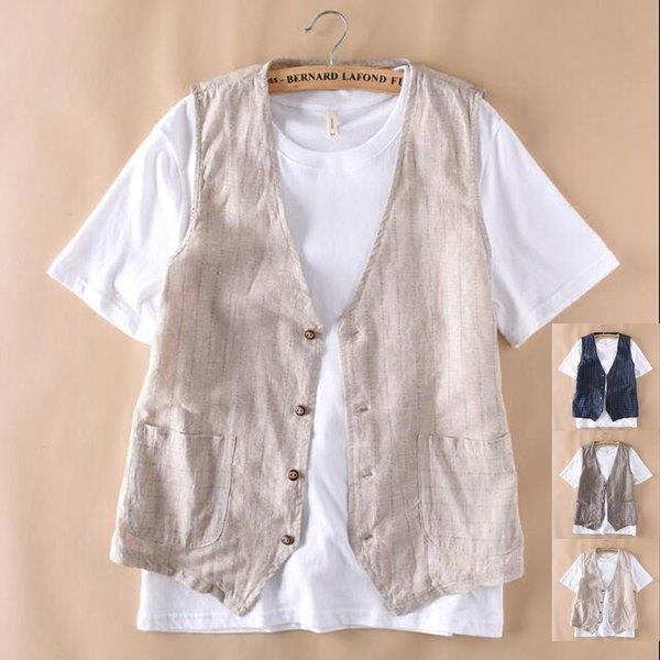 ベスト 大 綿麻 リネン ジレ メンズ シングル チョッキ ビジネス トップススーツ 通気性春夏