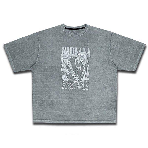 男女兼用漫画ニルヴァーナ顔料半袖Tシャツ OF-TSH-Q003-チャコール