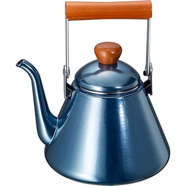 ホーロー ドリップケトル/コーヒーケトル 1.7L IHガスコンロ対応 木製ハンドルつまみ付き オキニスブルー キッチン