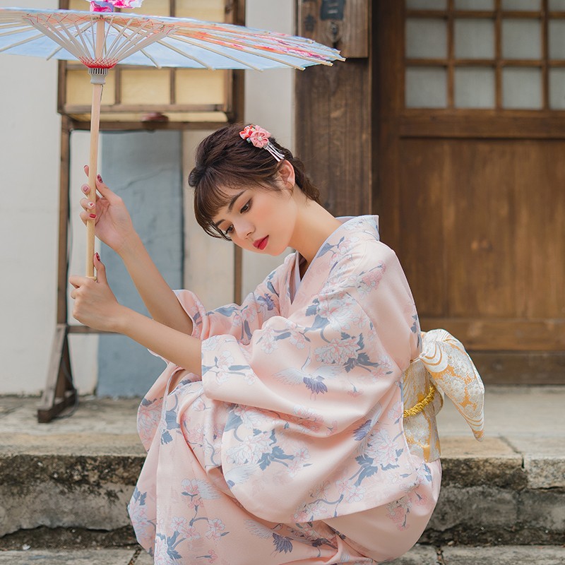 2023新入荷 浴衣 浴衣セット オレンジピンクのツル 女性用 優しい文芸復古日系改良着物 浴衣桜の季節 おしゃれで かわいい 大人の着物 セット 夏祭り花火大会