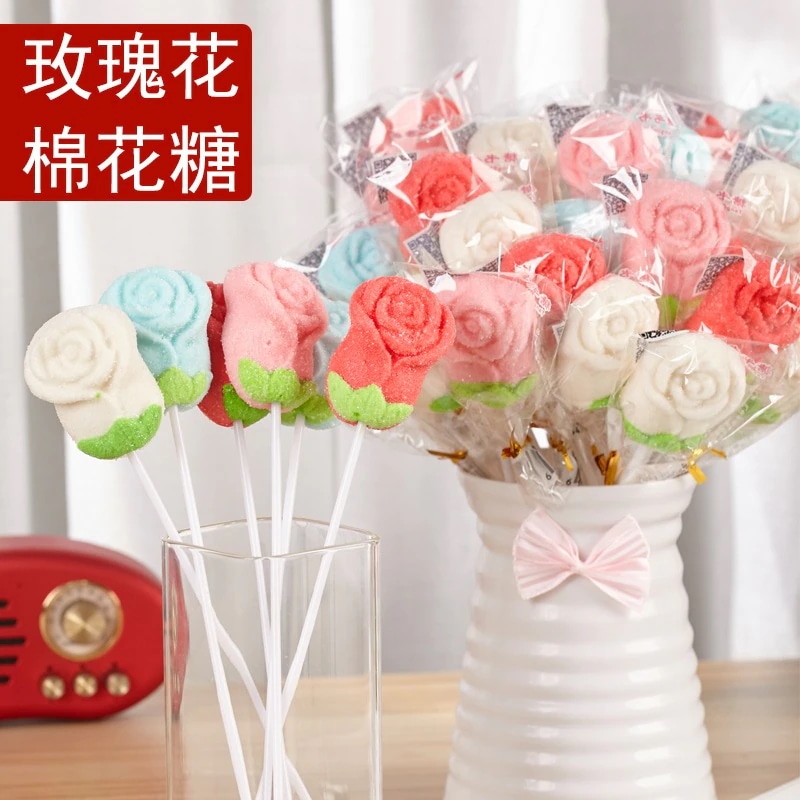 Youtube で話題 50Pcs 七夕バレンタインデーギフトキャンディーローズロリポップロングスティックブーケDIYかわいいバルクマシュマロ