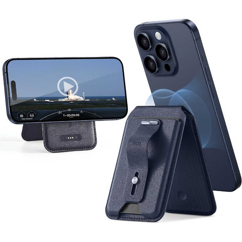 ESR　Find My機能付きMagSafe対応レザーウォレット Blue tTitanium Blue tTitanium　GeoWalletStand