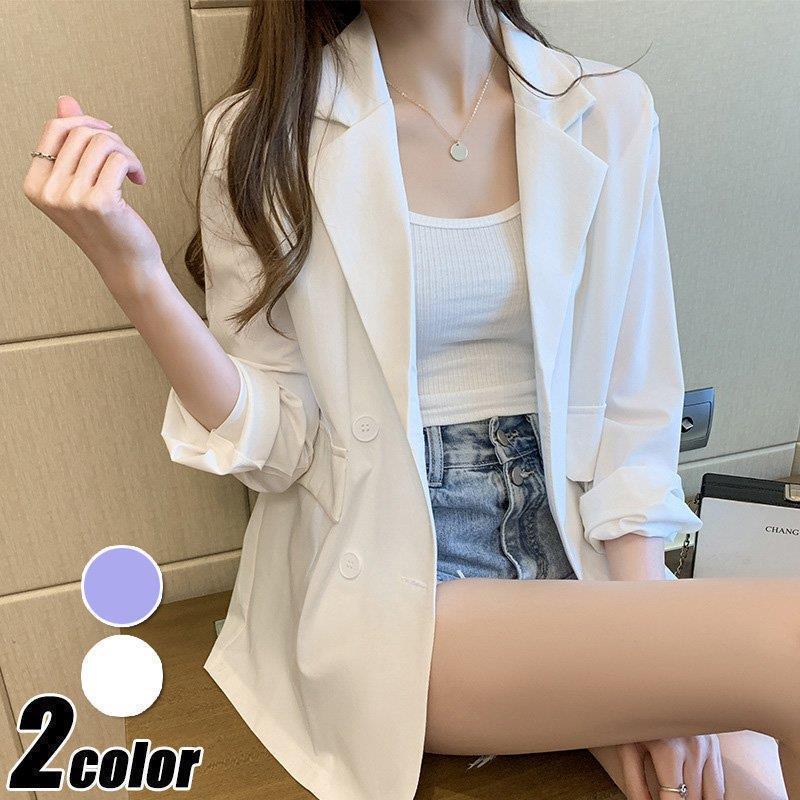 【急速出荷 2025年新作】スーツジャケット レディース 秋新作 長袖ブレザー 白 薄手スーツ 40代 カジュアル テーラードジャケット ゆったり UVカット 通勤 オシャレ30代 50代