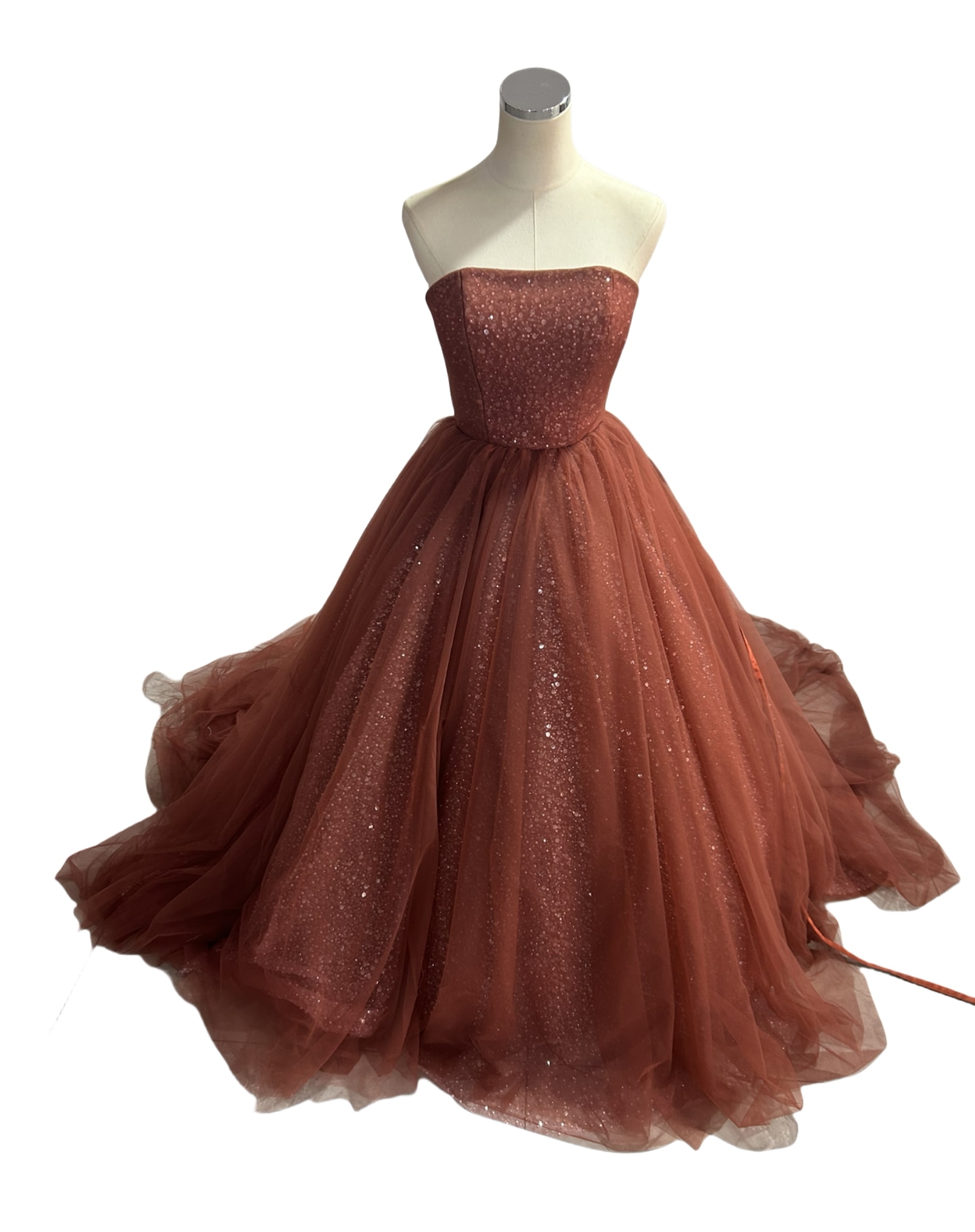 豪華！カラードレス ワインレッド ベアトップ キラキラチュール ふわふわドレス 披露宴