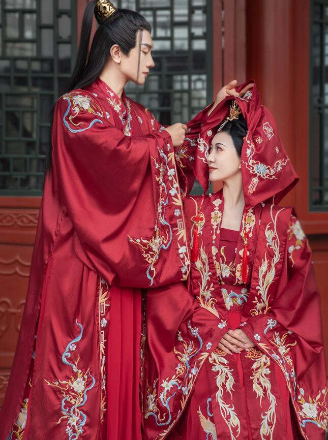 中華コスプレ衣装 華流 古代 ウエディングドレス 新郎 新婦 中国古代 結婚式 ドレス 中華服 時代劇 コスチューム 華やか 鳳凰 麒麟 花 刺繍 メンズ レディース チャイナ服 花嫁 カップル 漢服