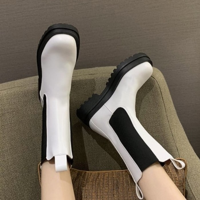 2020年秋冬新作サイドゴアプラットフォームミドル丈ブーツホワイトその他ブーツ 5,489円