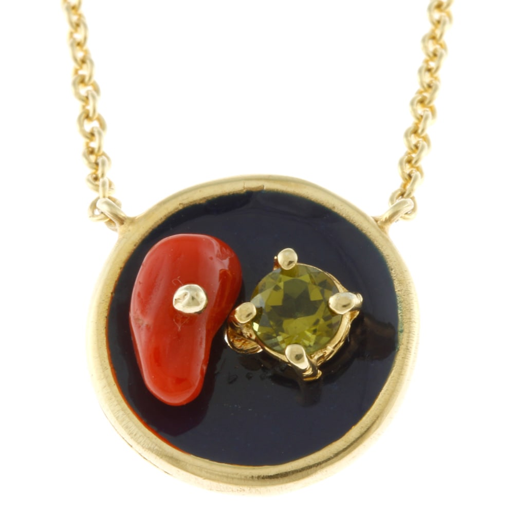 イタリー製 金メッキ 18金仕上げ エナメル ネックレス シルバー925 サンゴ トルマリン 新品