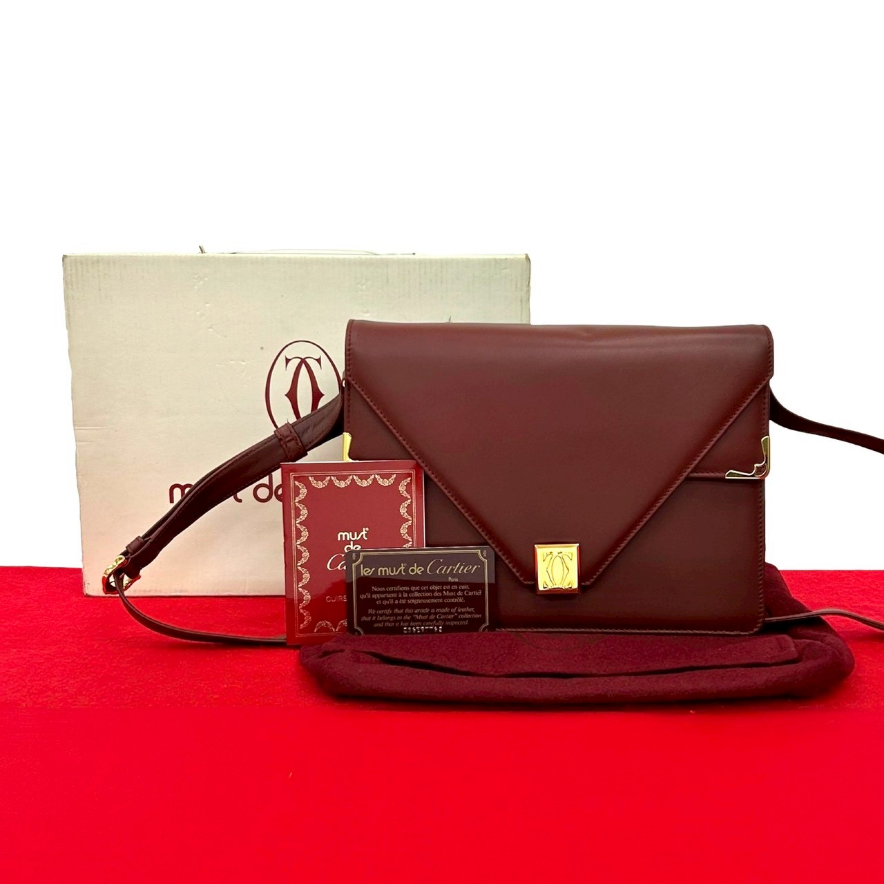 ヴィンテージ マストラインショルダーバッグ カーフ レザー ワインレッド 20278