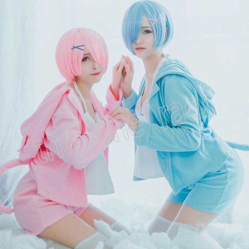 Re:ゼロから始める異世界生活 レム ラム 風日常服 猫耳 パジャマ コスプレ 衣装 全セット