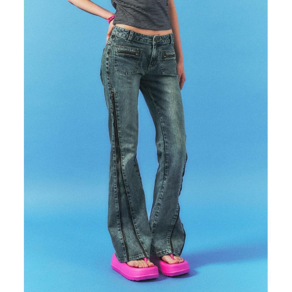 SCHISM INDUCING ZIPPER FLARED JEANS BLUE SB9PT13BL