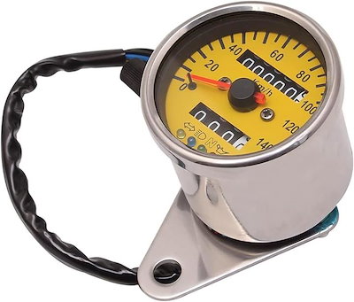 他サイト： 機械式 LED ミニ スピードメーター 140km バイク 12V インジケーター 付 140km/h 走行距離 シルバー イエロー (シルバーxイエロー, ワンサイズ)の商品画像