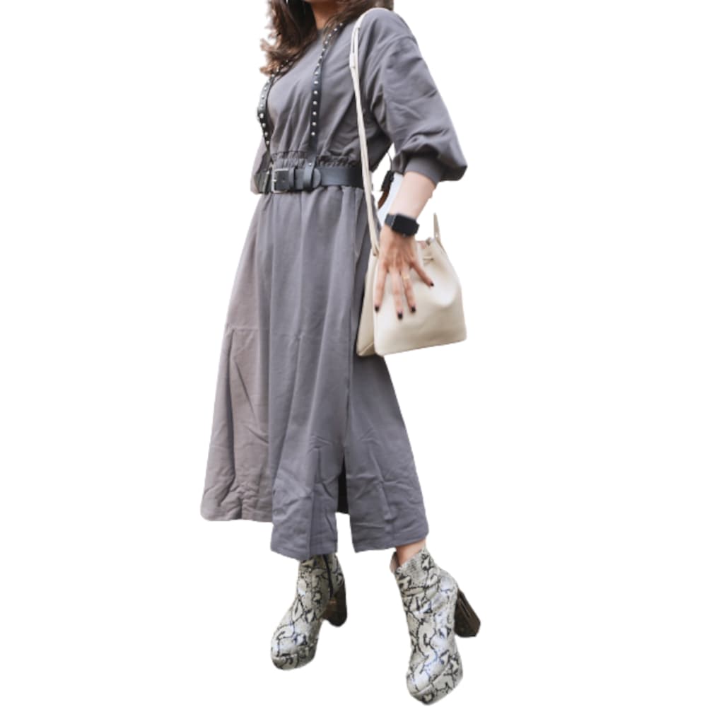 Balloon Sleeve Sweat Onepiece（chacoal grey） A,D,G レディース