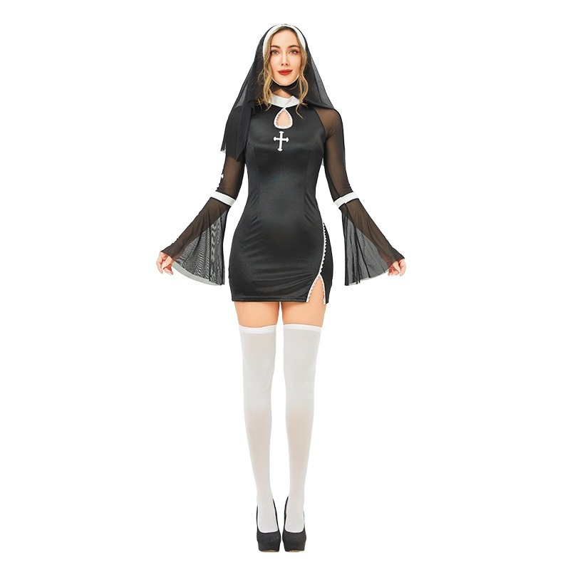 ハロウィンコスチュームセクシーな欧米国境を越えたロールプレイング外国貿易修道女コスチュームクロスダークゴシックスカート
