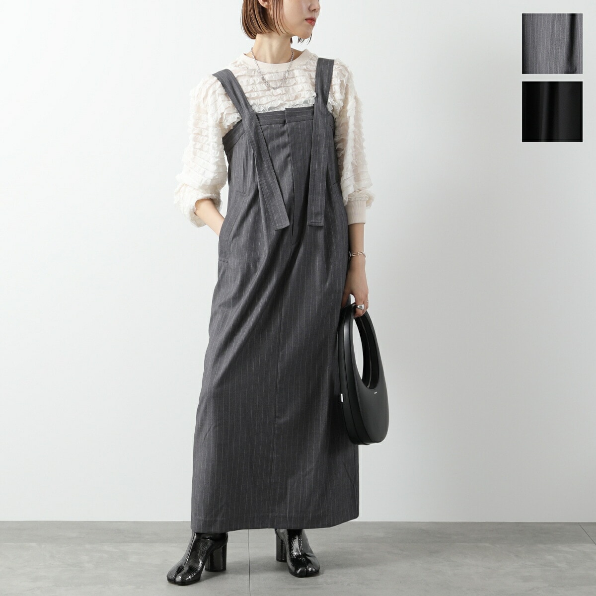 CHIGNON シニヨン ワンピース 5545-274NH レディース 2way ベアトップ ジャンパースカート ピンストライプ Iライン ロング丈 カラー2色