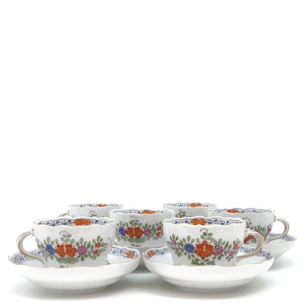 マイセン 食器 インドの華 カップ＆ソーサー 6客セット 陶磁器 ホワイト×マルチカラー×ゴールド 白 コーヒー ティー 【箱】【中古】