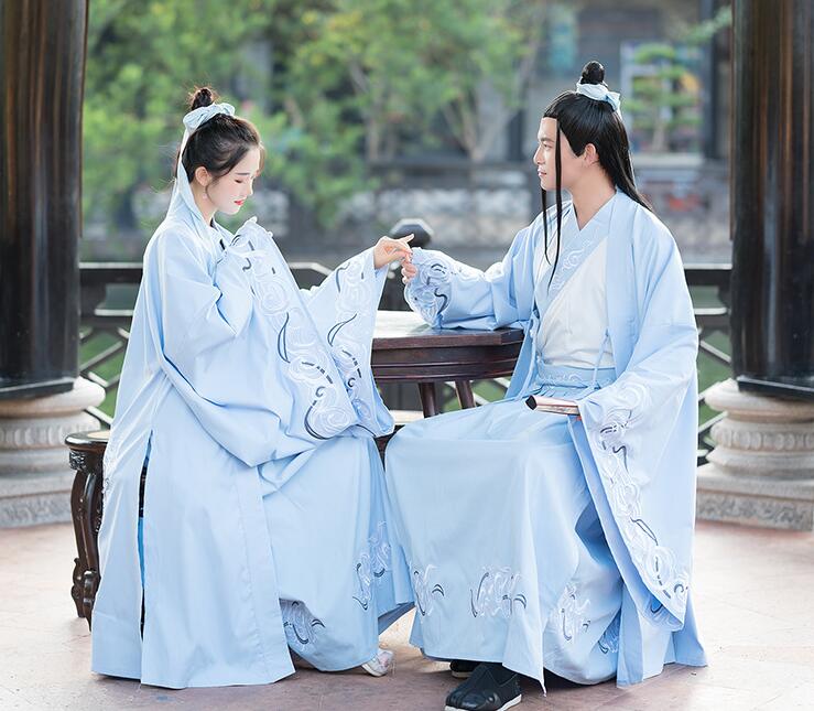 レディース漢服 仙女 レディース コスプレ衣装 華流舞台衣装 中華服 チャイナ服 古代美人服 宮廷貴妃服 コスチューム イベント衣装 学園祭 文化祭 ハロウィン 変身仮装 白 ブルー S-4XL