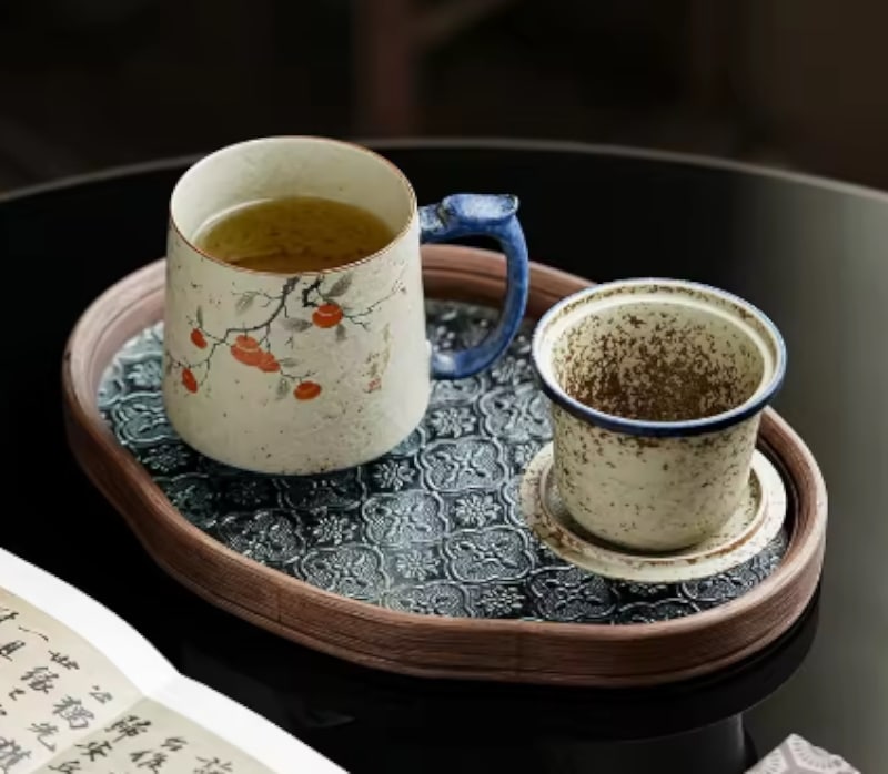 中国　茶器　マグカップ　400ｍｌ　蓋付き