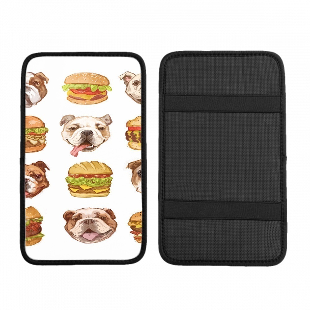 車の手すりボックスクッション フレンチブルドッグ-ネクタイ-ハンバーガー2 ほこりや傷から耐久性と通気性