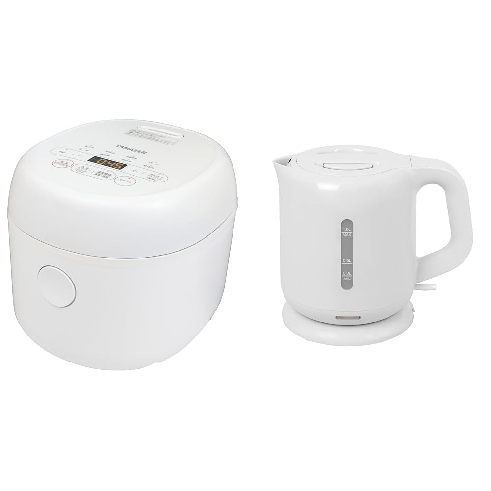 【セット買い】炊飯器 3合 マイコン式 炊き分けメニュー11種 低温調理 パン機能 クリーニングモード搭載 保温 予約 玄米 雑穀米 ホワイト YJR-DM051(W) + 電気ポット 1.0L コン