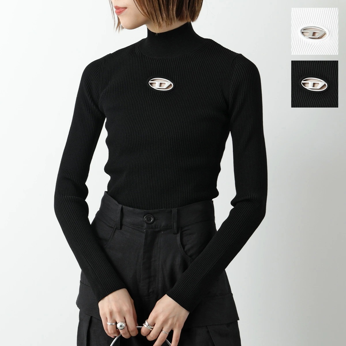 DIESEL ディーゼル ニット M-VALARI-TN A14187 0DLAX レディース オーバルD メタルロゴ プレート ハイネック セーター カラー2色