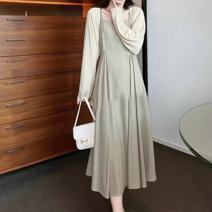 ワンピース カーディガン フレアワンピース 膝丈 ひざ丈 袖あり ノースリーブ フレア セミフレア 2点セット 大人可愛い きれいめ シンプル カジュアル 大人 上品 おしゃれ お洒落 大人女子