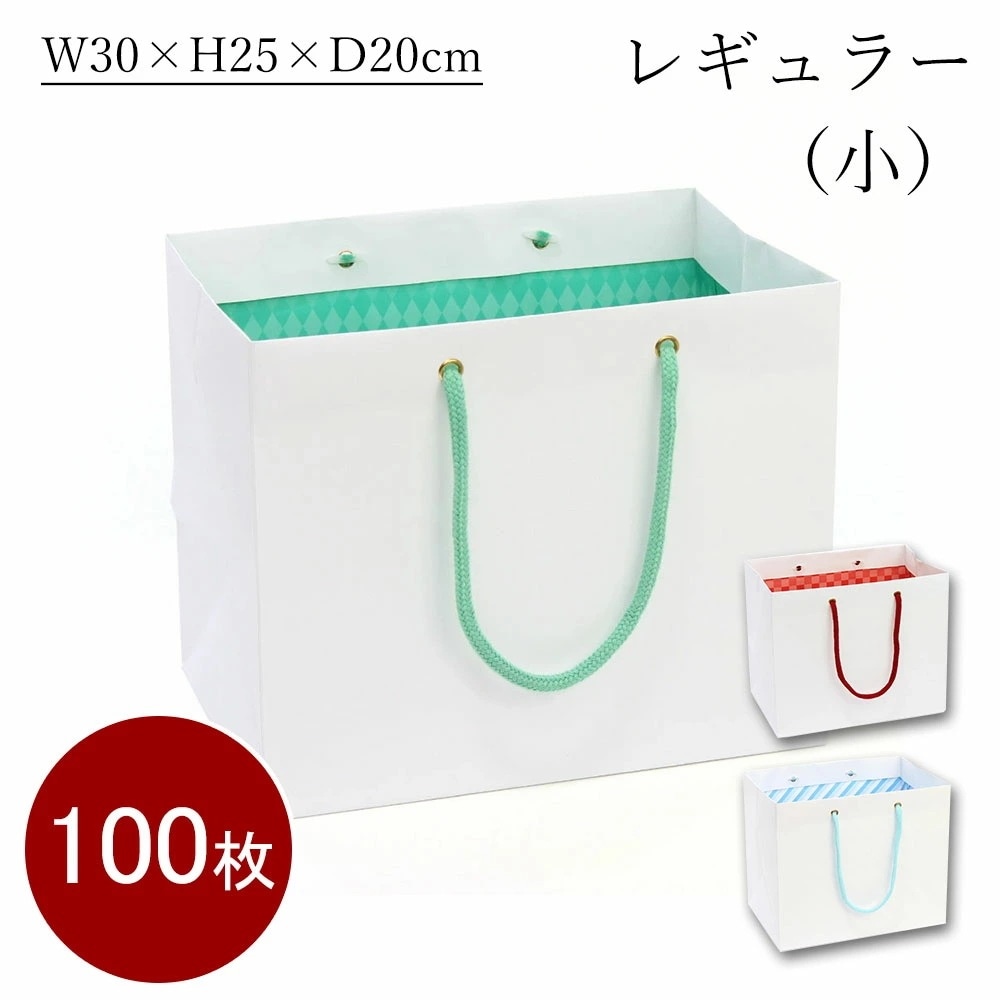【100枚セット@210】引き出物 紙袋 レギュラー（小） RG レッド エメラルドグリーン スカイブルー 白 結婚式 ブライダルバッグ おしゃれ 丈夫
