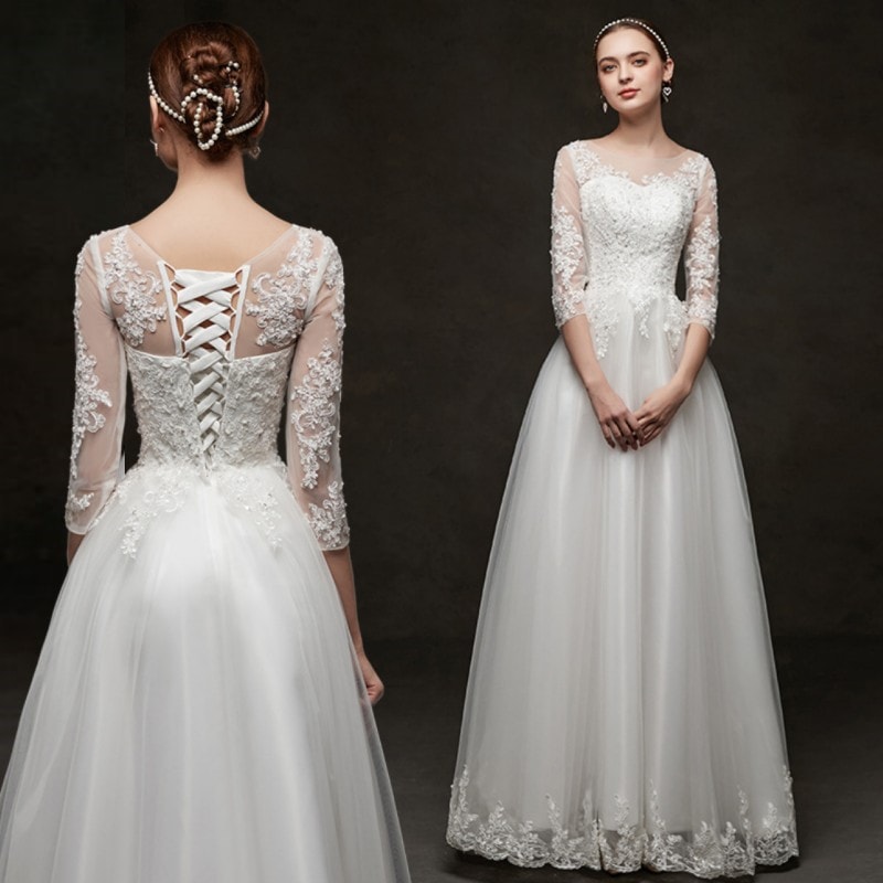 海外挙式ウェディングドレス レースドレス 結婚式 披露宴 刺繍ブライダル フォーマルプリンセスライン演奏会/お嫁さん/発表会/花嫁 編み上げ 撮影成人式 前撮り