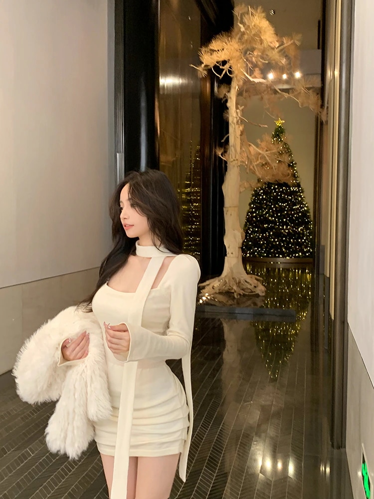 2色　セクシー　レディースミニワンピ　ニットワンピース