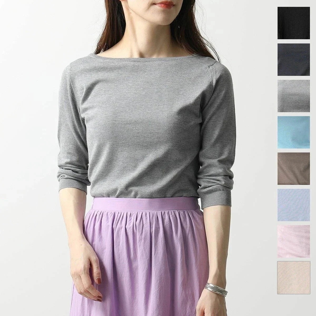 JOHN SMEDLEY ジョンスメドレー ニット CASSANDRA 3/4 SLIM FIT レディース ボートネック 七分袖 セーター コットン アンサン 【mega】