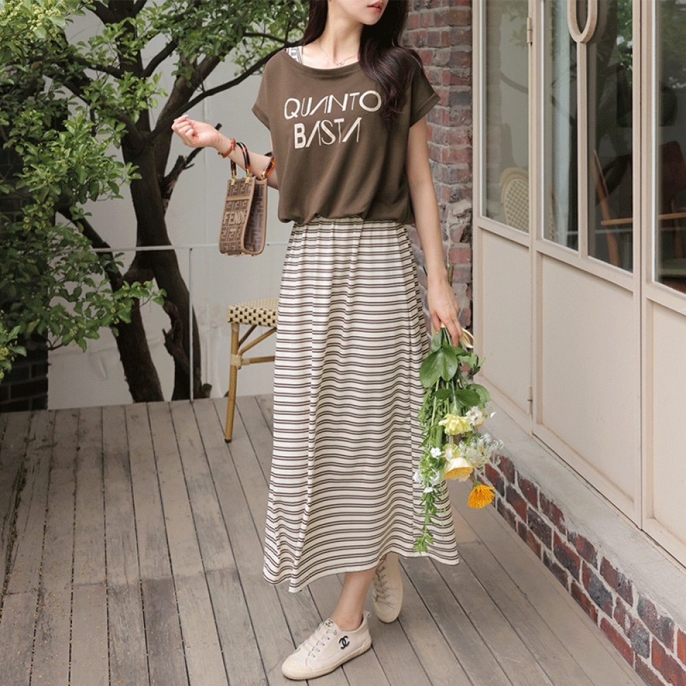 クリック＆ファニーネットストライプレイヤードドレス