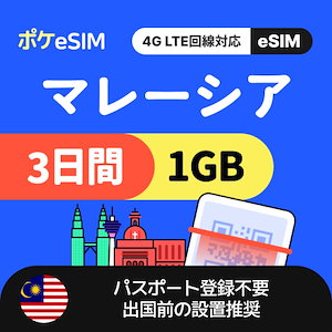 【冬のスペシャルプライス！】マレーシア eSIM 1日1GB 3日間 データ通信専用（電話番号なし） 有効期限90日