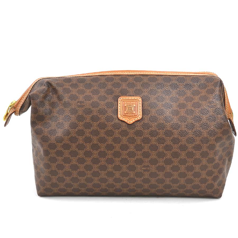 セリーヌ CELINE クラッチバッグ ポーチ マカダム PVC ブラウン ゴールド ユニセックス e60339a