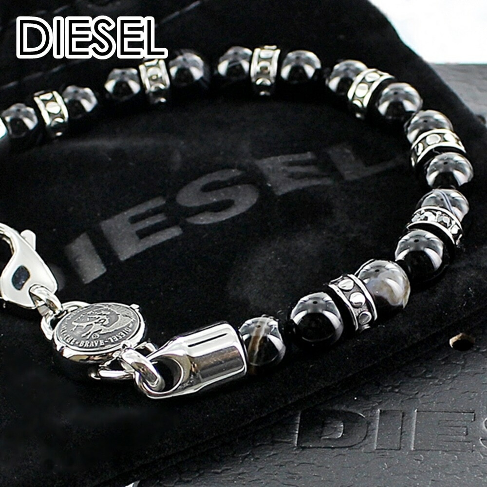 DIESEL ディーゼル ブレスレット メンズ アクセサリー 男性 彼氏 男 友達 お父さん 誕生日 プレゼン ブランド アクセ 数珠タイプ ブラック ロック ファッション ポイント消化