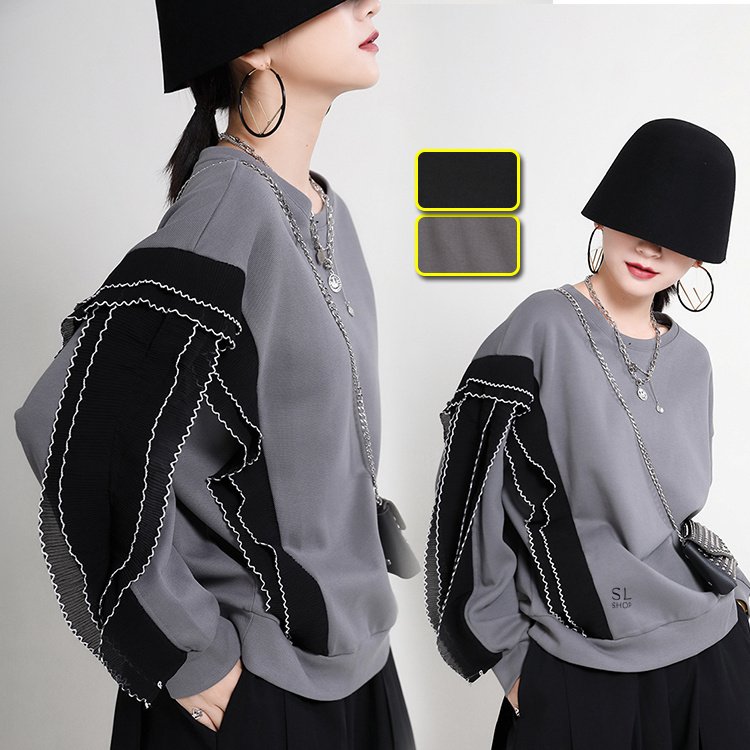 トレーナー レディース おしゃれ 切り替え プルオーバー おしゃれ ドロップスリーブ トップス春